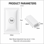 Sage scent pad sachet and rectangular pad with published dimensions
