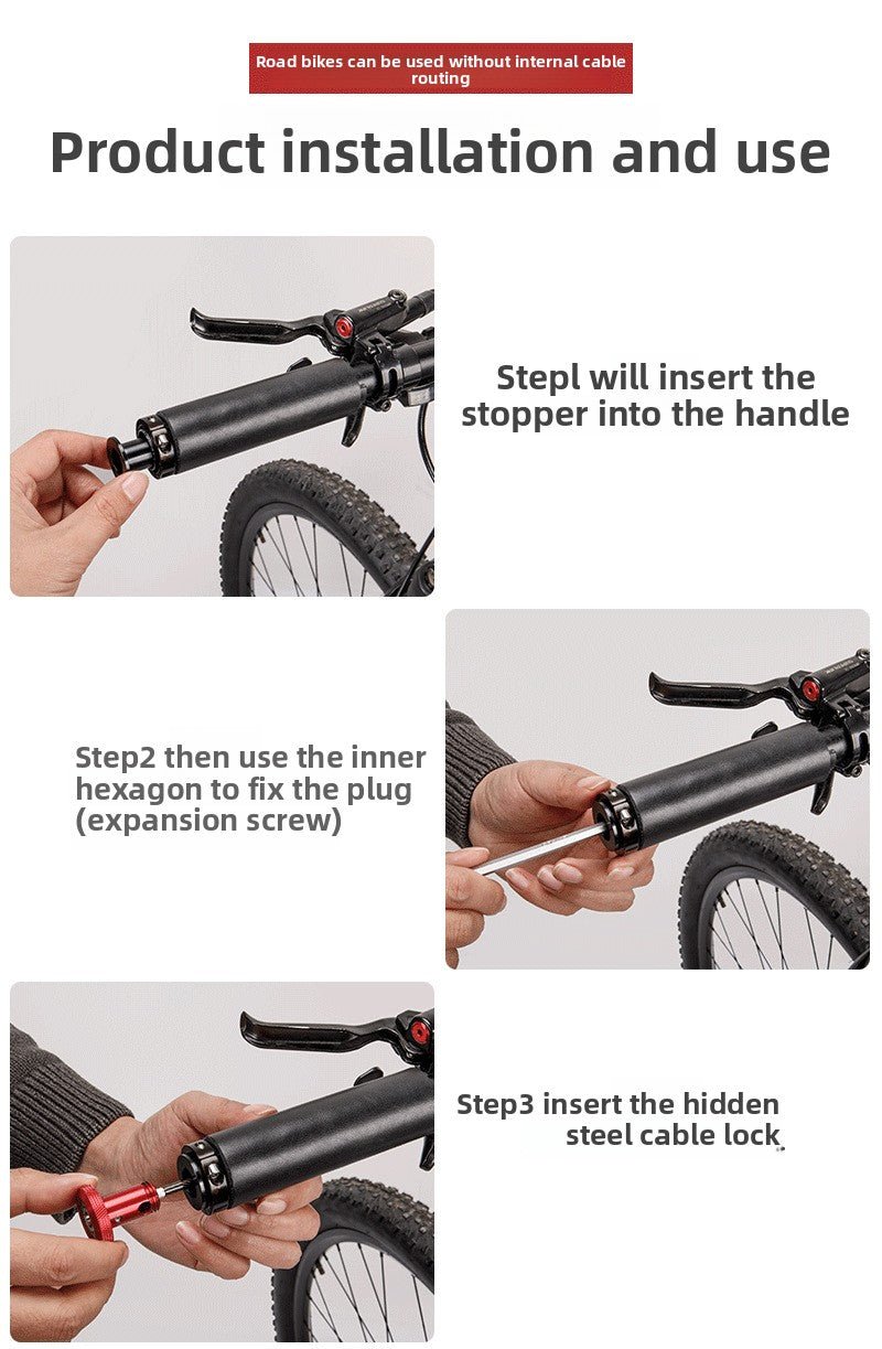Hidden Handlebar Cable Lock for Bicycles | Lightweight Aluminum Bar - End Bike Lock - OPlace