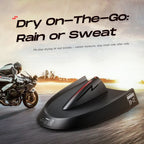 Smart Helmet and Gear Dryer Pro shown with a motorcycle scene and dry-on-the-go message