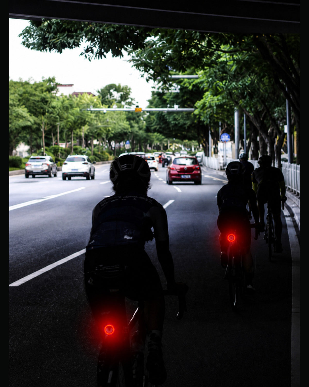 RGB halo bicycle lights used during a night group ride
