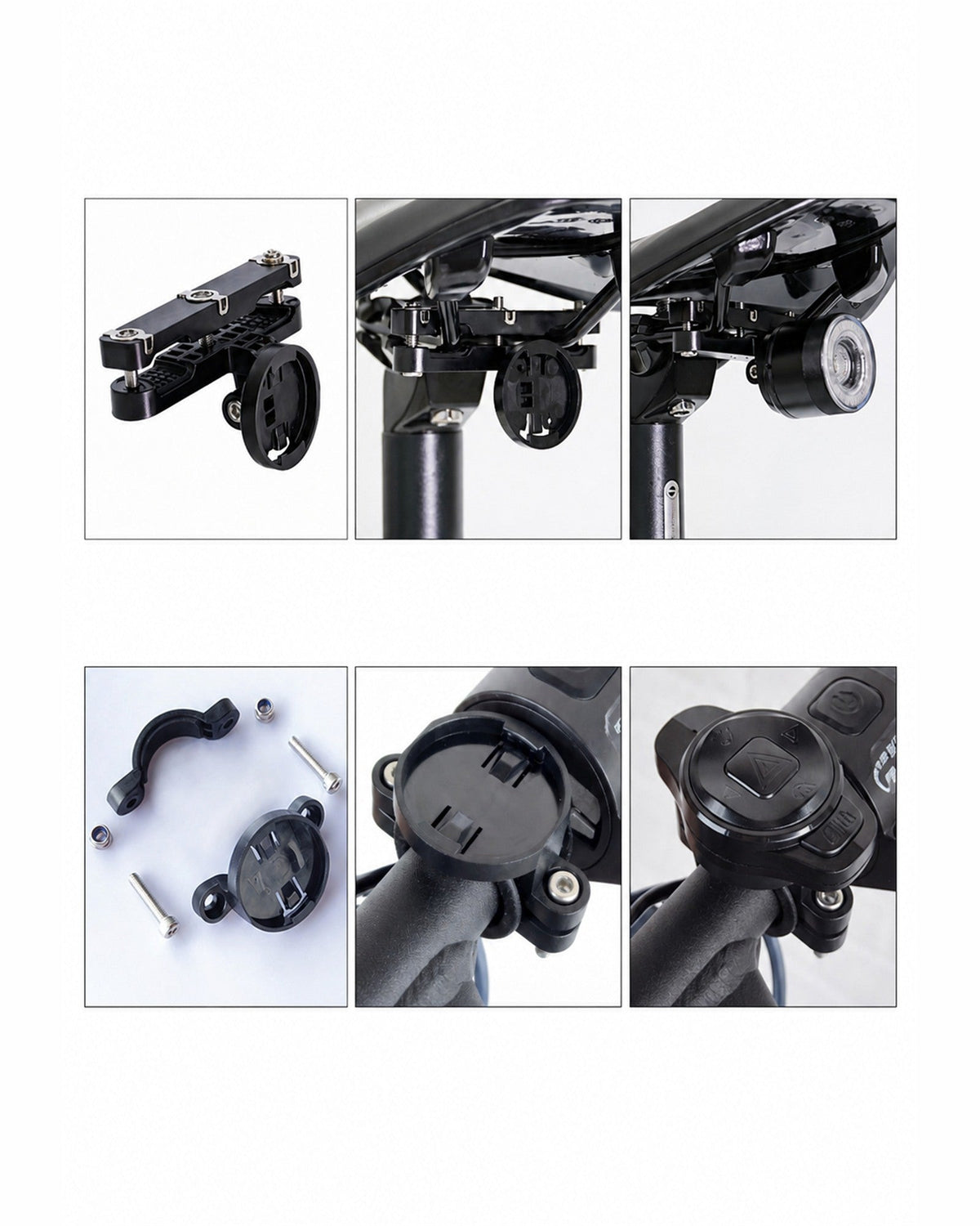 RGB halo bike light installation collage showing brackets and mounting positions