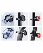 RGB halo bike light mounting collage showing brackets, straps and bicycle attachment points