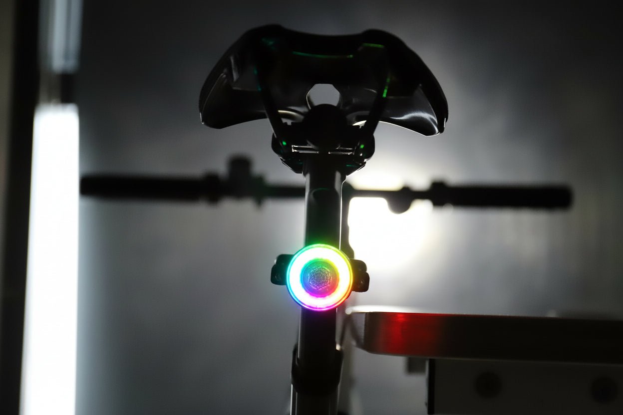 RGB Halo Smart Bike Light Series - Wireless Remote, USB-C Rechargeable, Aluminum Alloy (Variants: Rear Light Only / 2-in-1 Front & Rear Set) - OPlace
