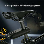 Find My-ready alarm bike tail light beneath a saddle with hidden tracker placement illustration